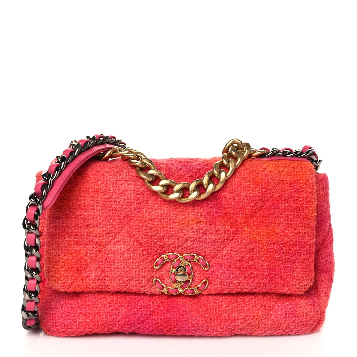 Chanel Tweed Quilted Medium Chanel 19 Flap Coral Pink 1 of 11