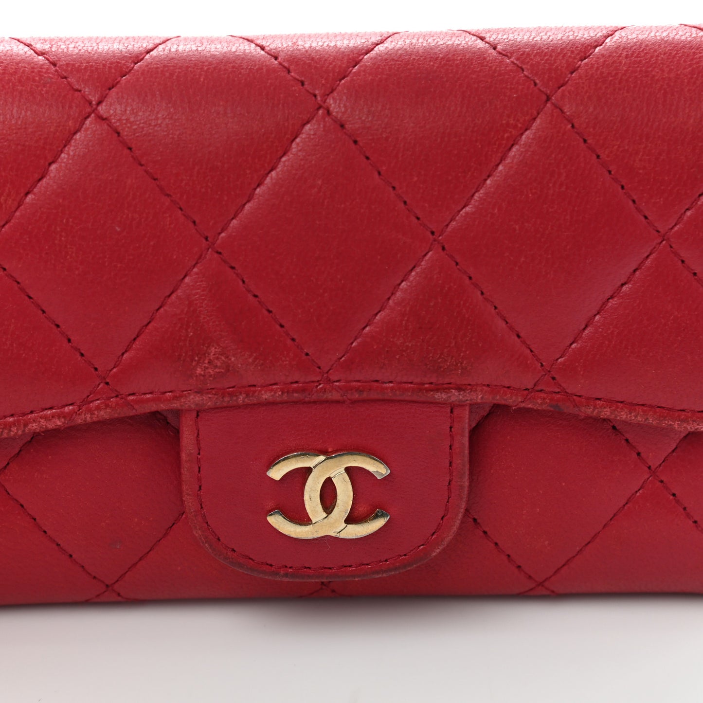 Lambskin Quilted Flap Card Holder Dark Pink