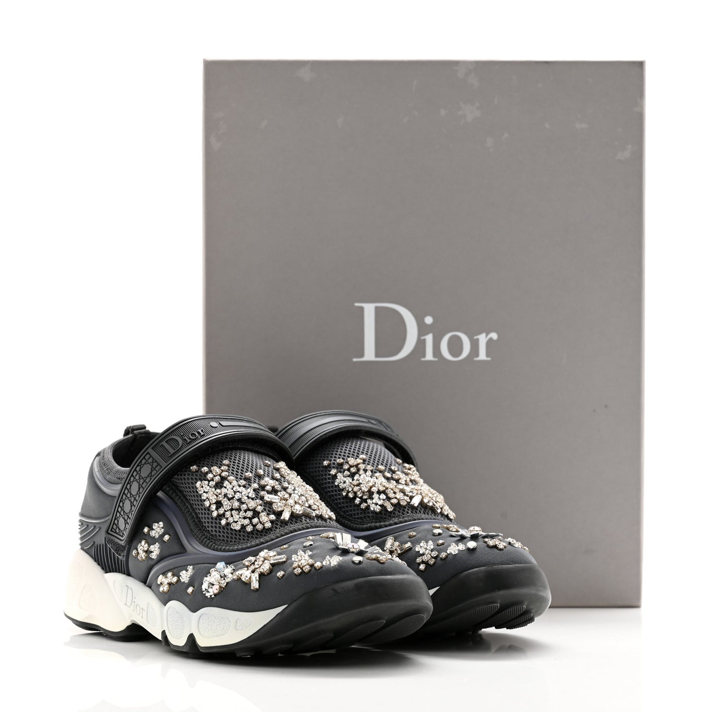 Neoprene Technical Canvas Crystal Embellished Dior Fusion Sneakers 36 Gris Fonce