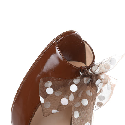 Christian Louboutin Patent Moon Bow 100 Peep Toe Pumps 39 Brown 9 of 11