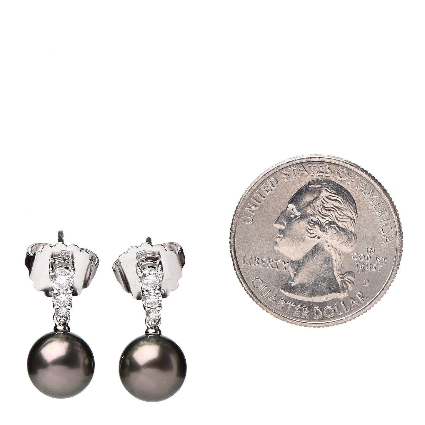 18K White Gold Diamond Black South Sea Pearl 9mm Morning Dew Earrings