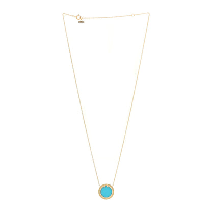 Tiffany 18K Yellow Gold Diamond Turquoise T Circle Pendant Necklace 3 of 7
