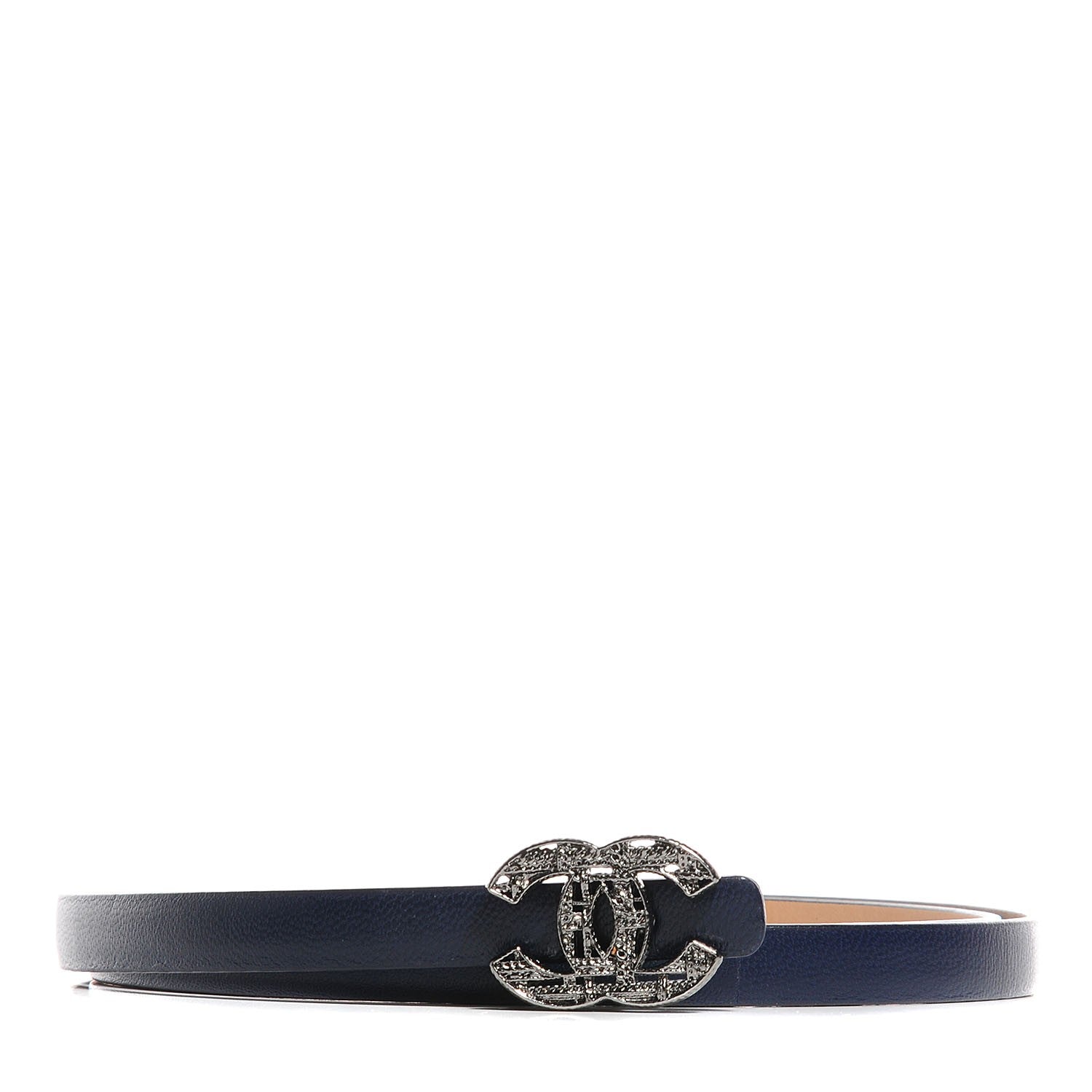 Chanel Leather CC Logo Skinny Belt 80 32 Navy Blue 1 of 6