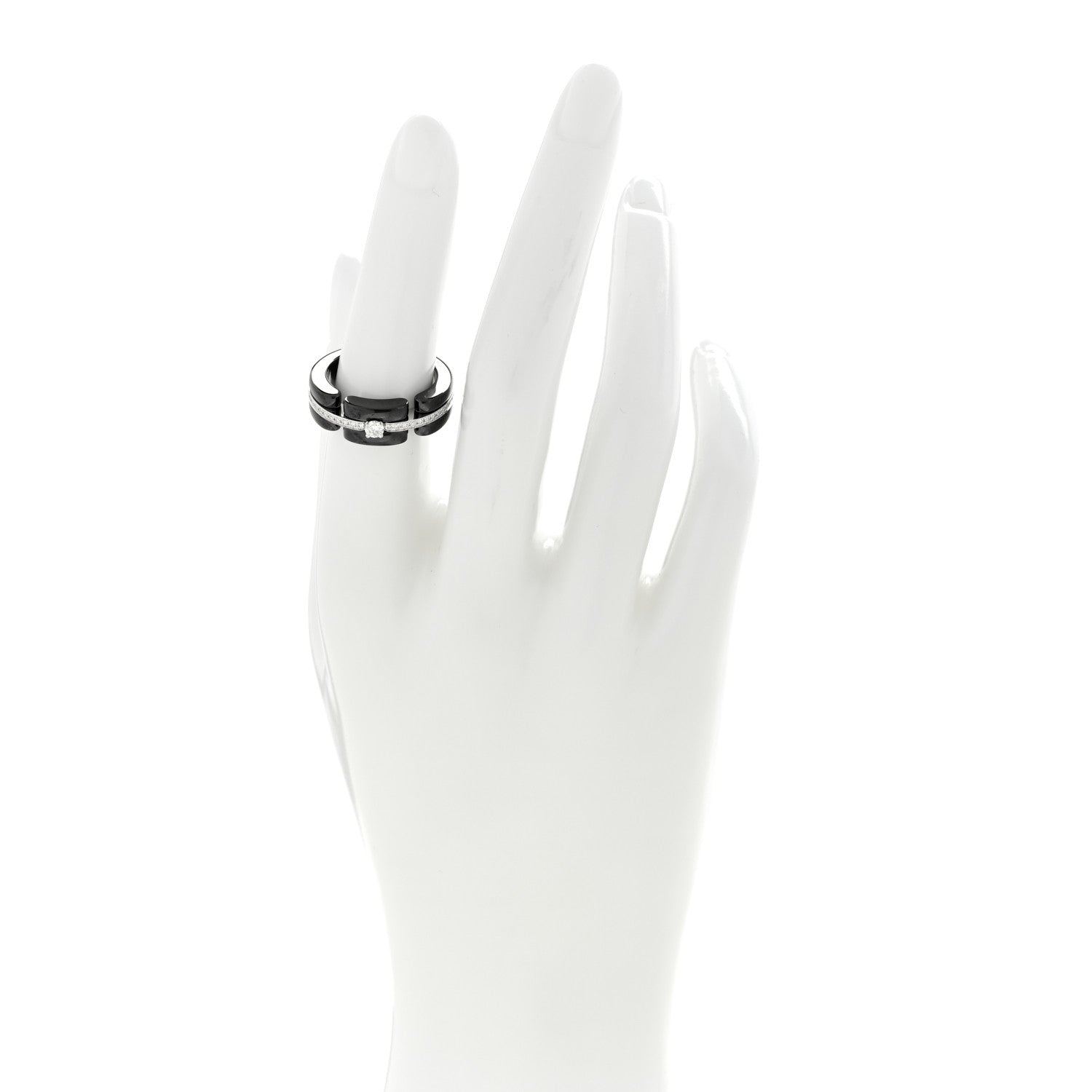 Chanel 18K White Gold Diamond Ceramic Ultra Solitaire Ring 53 6.25 Black 2 of 5