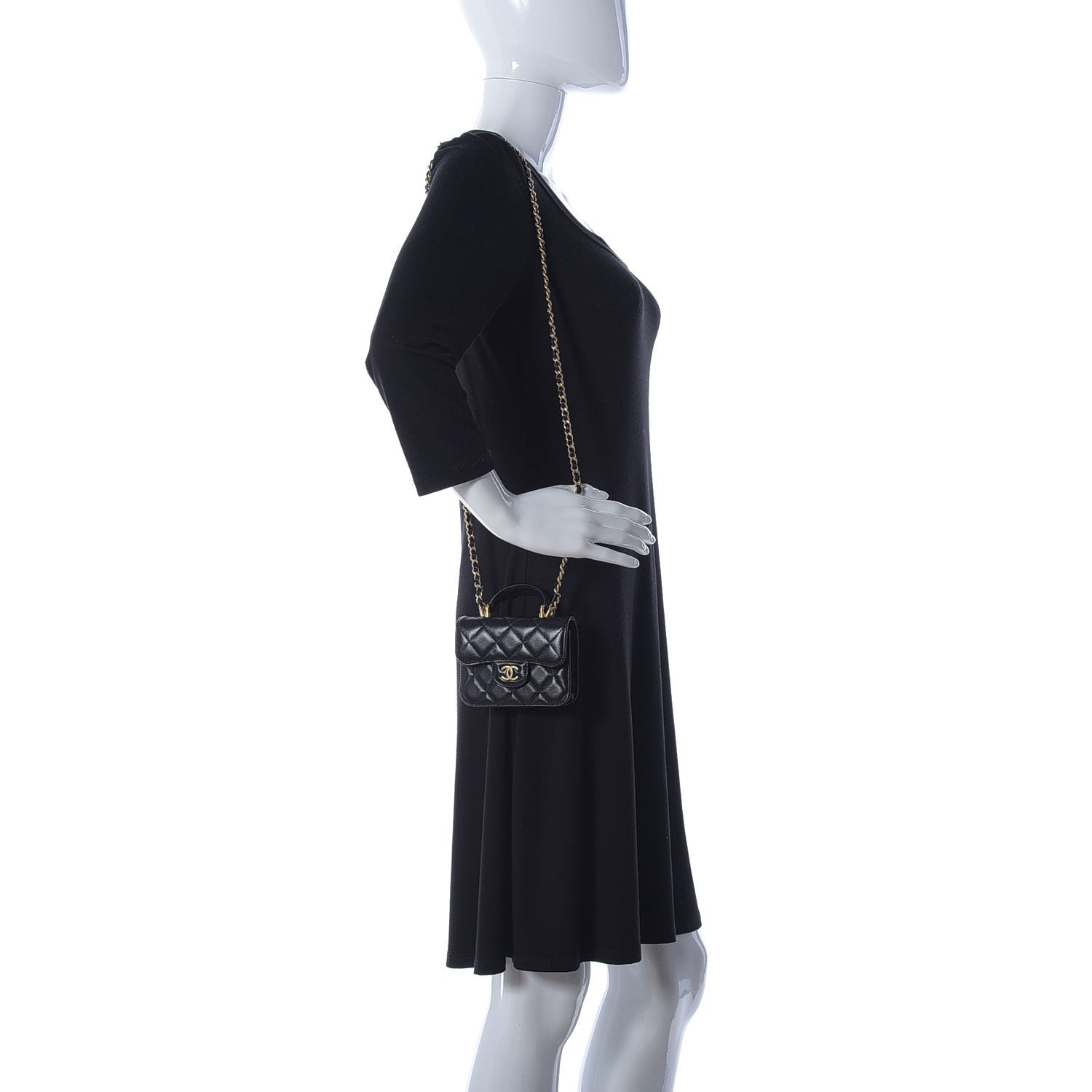 Chanel Lambskin Quilted Top Handle Flap Coin Purse With Chain Black 2 of 10