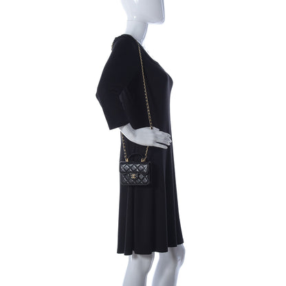 Chanel Lambskin Quilted Top Handle Flap Coin Purse With Chain Black 2 of 10