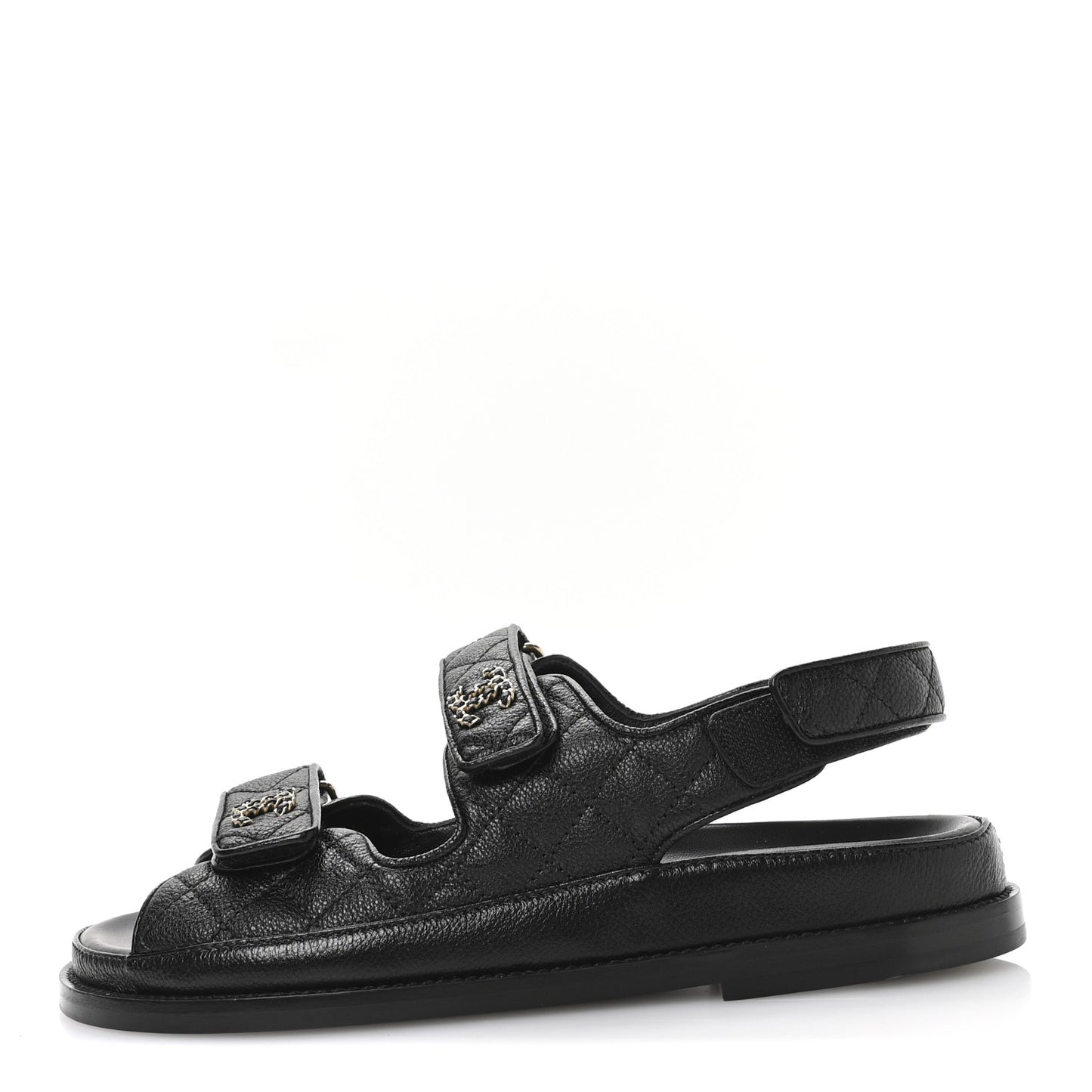 Grained Calfskin Velcro Dad Sandals 38 Black