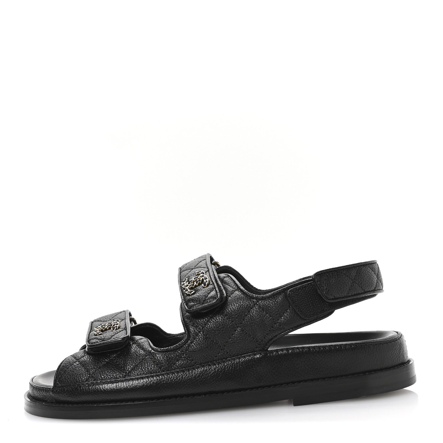 Chanel Grained Calfskin Velcro Dad Sandals 38 Black 1 of 9