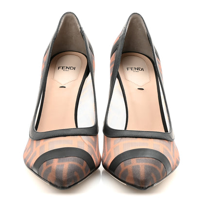 Fendi Technical Mesh Vitello Gommato FF Colibri 85mm Pumps 39 Tobacco Moro Black 3 of 9