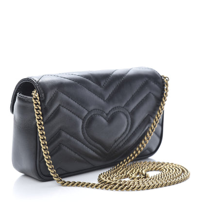 Gucci Calfskin Matelasse Super Mini GG Marmont Shoulder Bag Black 3 of 12