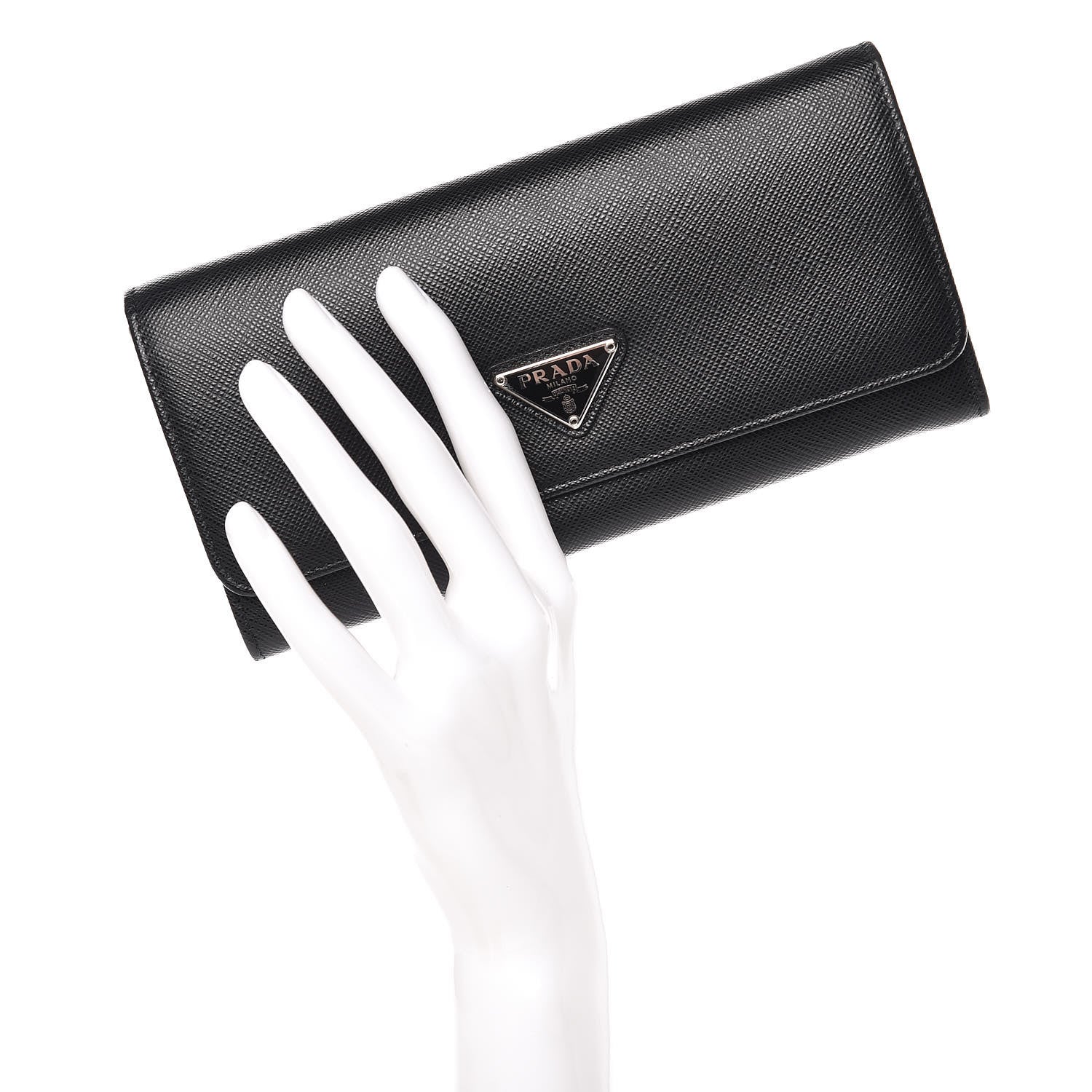 Prada Saffiano Continental Flap Wallet Black 2 of 10