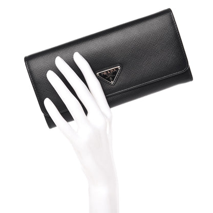Prada Saffiano Continental Flap Wallet Black 2 of 10
