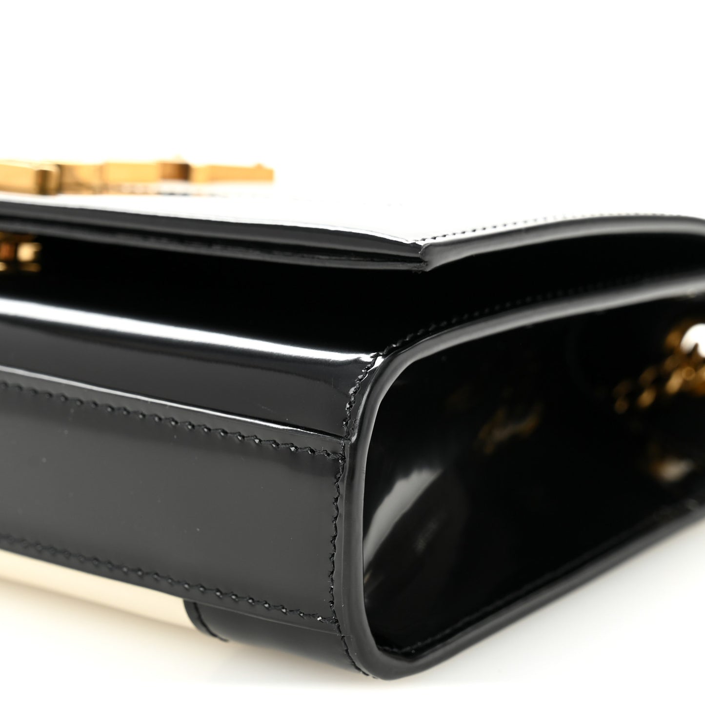 Nappa Patent Calfskin Two-Toned Small Monogram Kate Satchel Alabastro Black