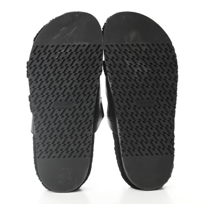Hermes Calfskin Woolskin Womens Chypre Sandals 40 Black 5 of 9