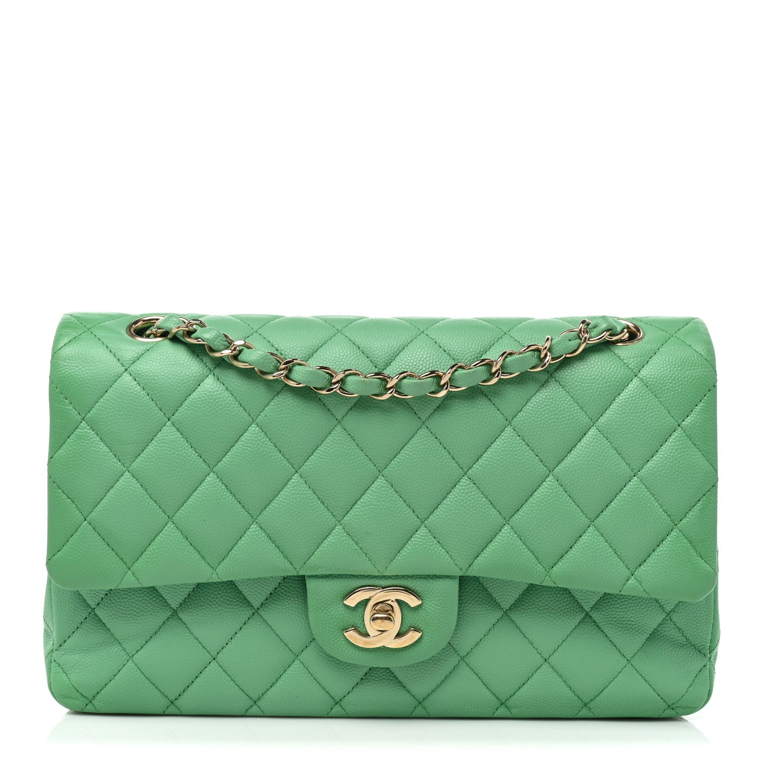 Chanel Caviar Quilted Medium Double Flap Green 1 of 7