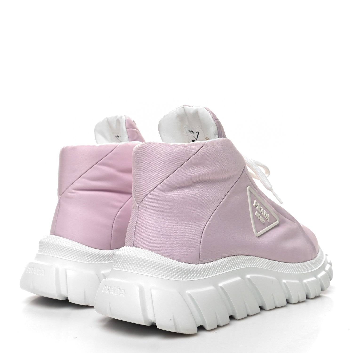Prada Re-Nylon Gabardine Rubber Triangle Logo Quilted Womens Rush Piuma 50mm Mid Sneakers 38 Alabastro 4 of 8