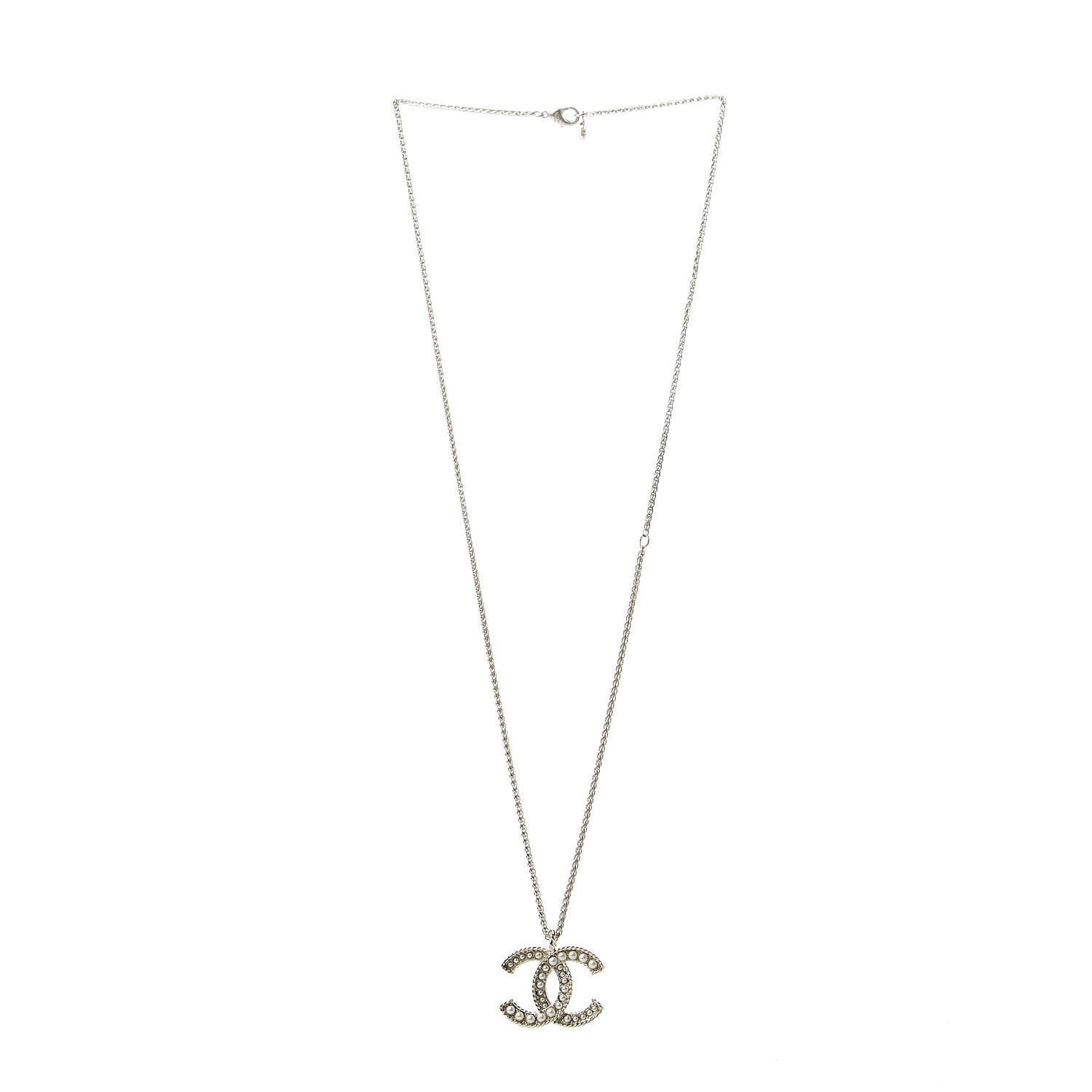 Chanel Pearl CC Pendant Necklace Light Gold 3 of 5