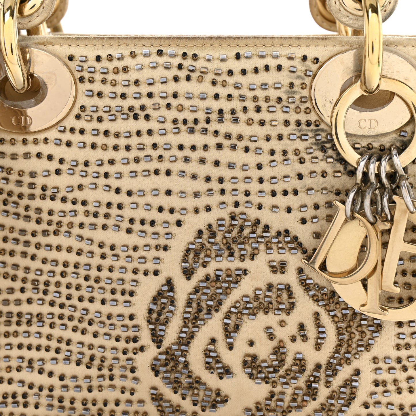 Satin Beaded Mini Lady Dior Gold