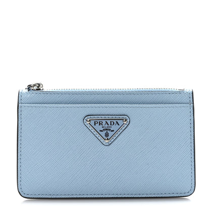 Prada Saffiano Triangle Zip Card Holder Celeste 1 of 8