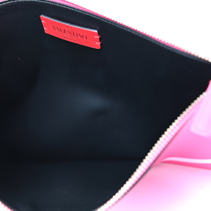 Valentino Garavani Calfskin Large VLogo Flat Zip Pouch Azalea White 5 of 6