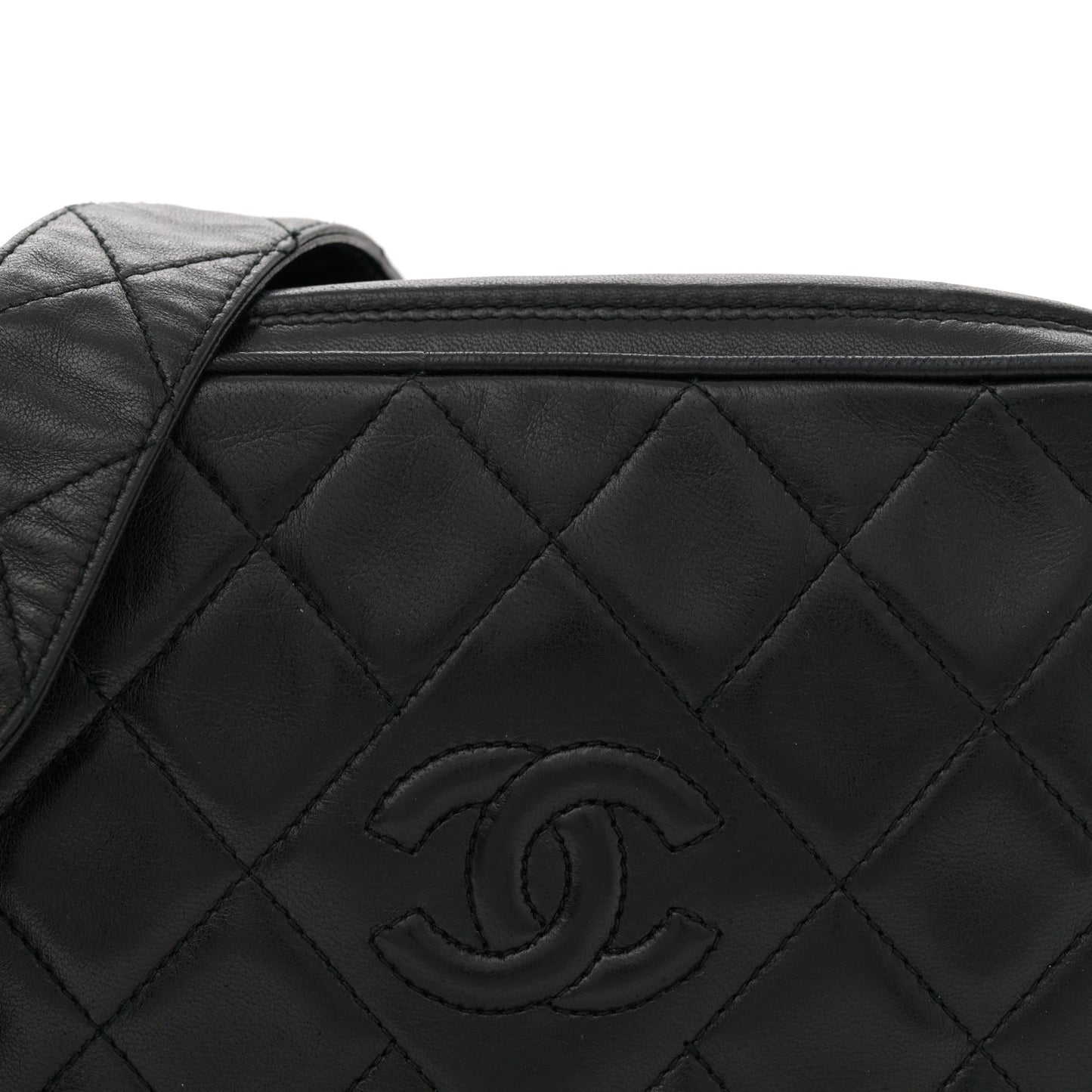 Lambskin Quilted Small Diamond CC Camera Case Black