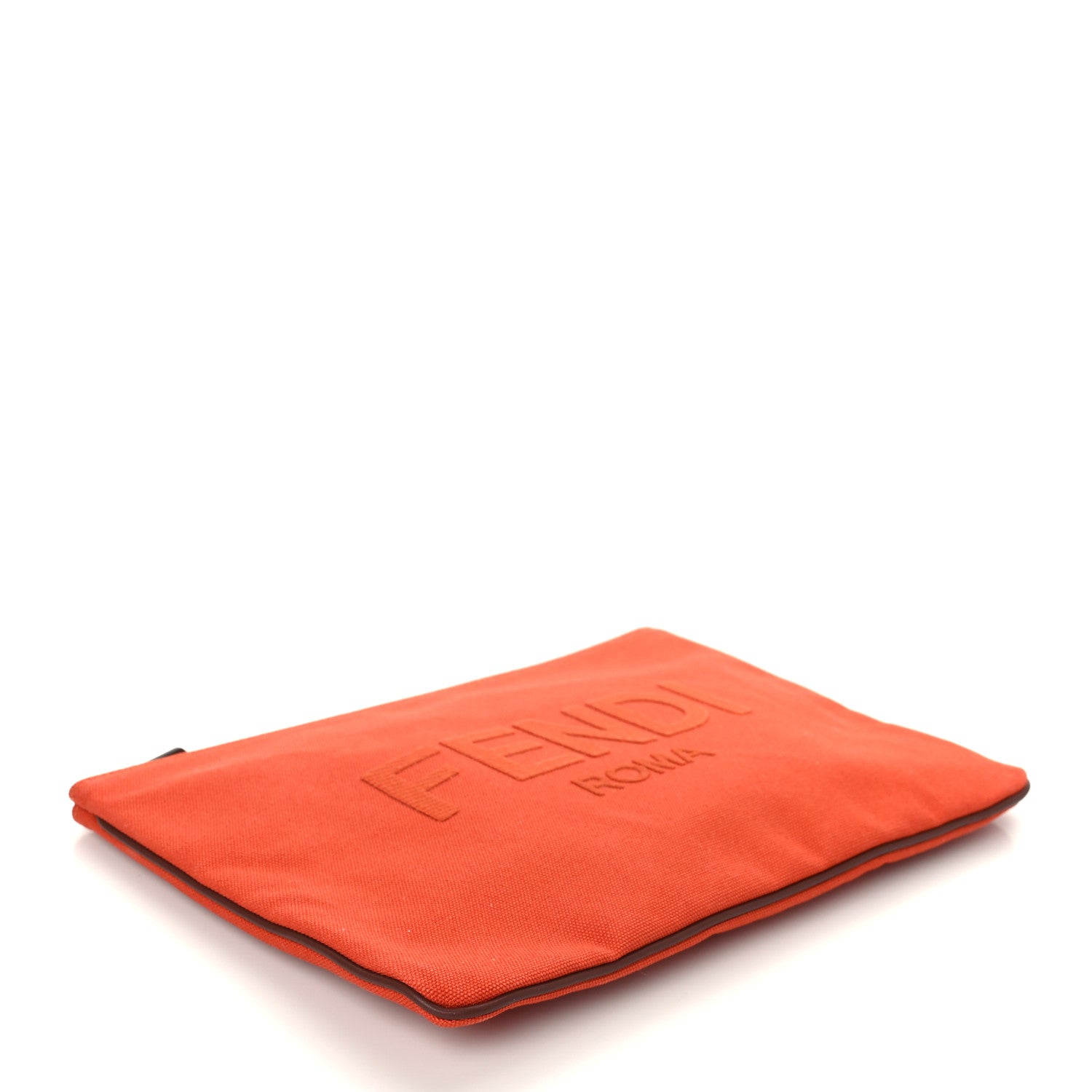 Fendi Cotton Canvas Vitello Grace Light Logo Pouch Orange 4 of 7