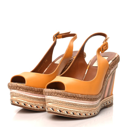 Valentino Garavani Calfskin Canvas Native Couture 1975 Espadrille Wedge Slingback Sandals 38 Mandarin Sorbet Multicolor 3 of 8