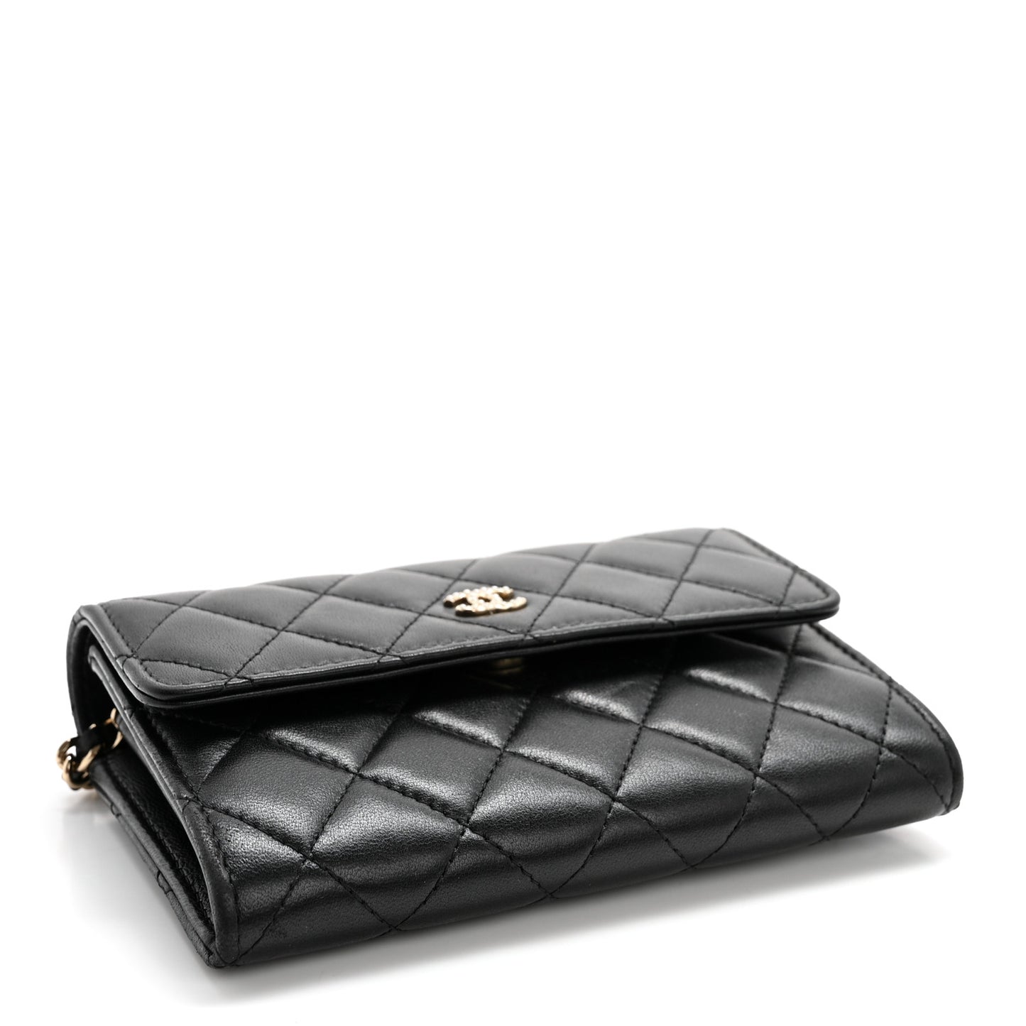 Lambskin Quilted Pearl My Shoulder Mini French Wallet On Chain WOC Black