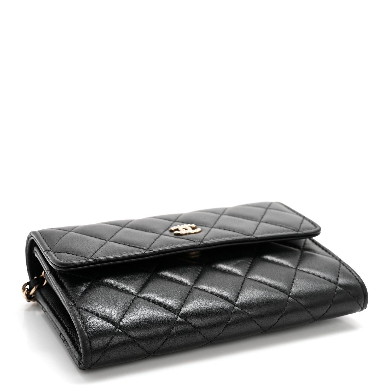 Chanel Lambskin Quilted Pearl My Shoulder Mini French Wallet On Chain WOC Black 4 of 12