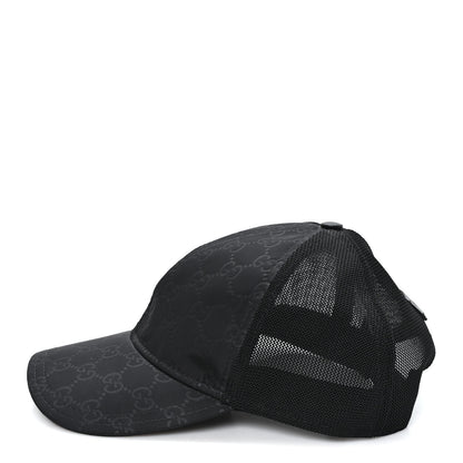 Gucci Nylon Light Mesh Dollar Calfskin GG Monogram Baseball Hat M Black 4 of 8