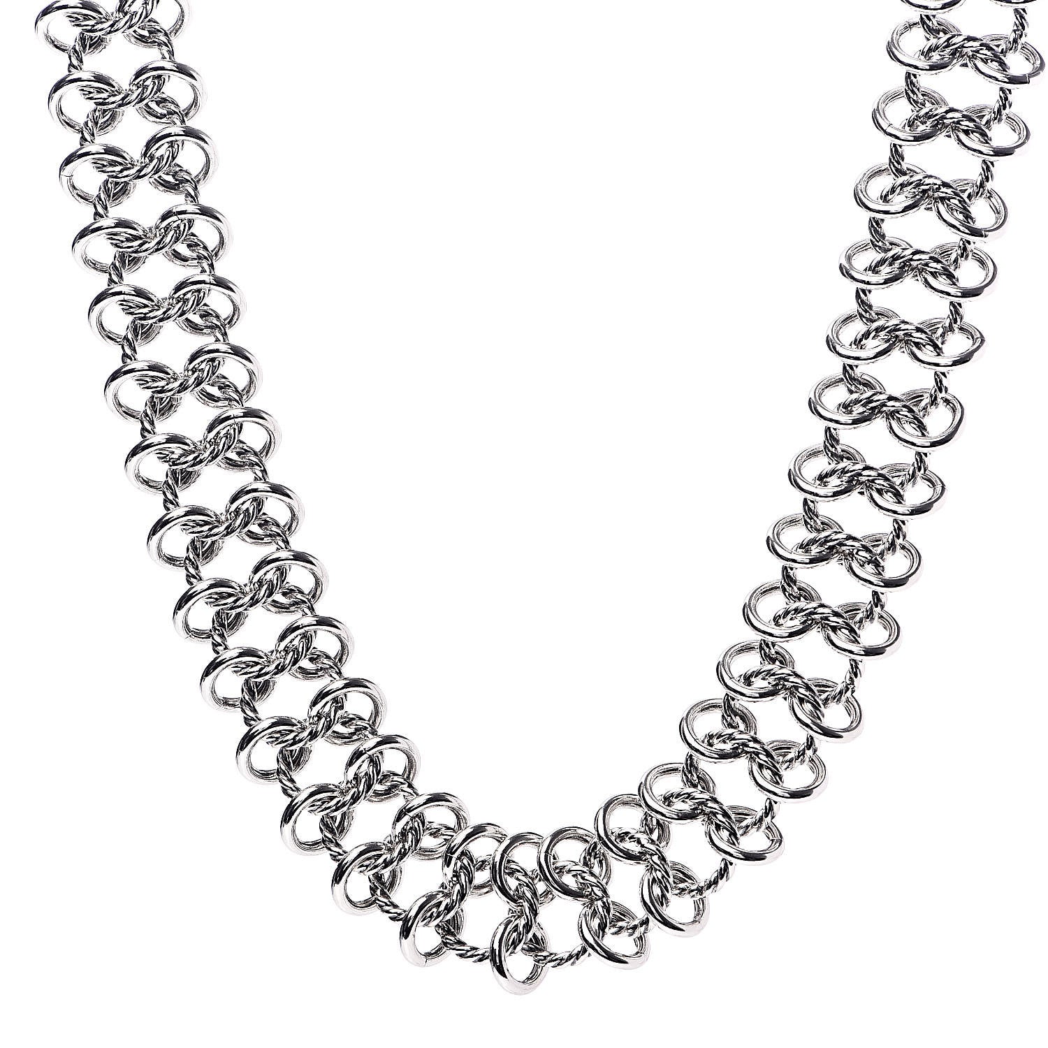 David Yurman Sterling Silver 18K Yellow Gold Chainmail Link Necklace 1 of 4