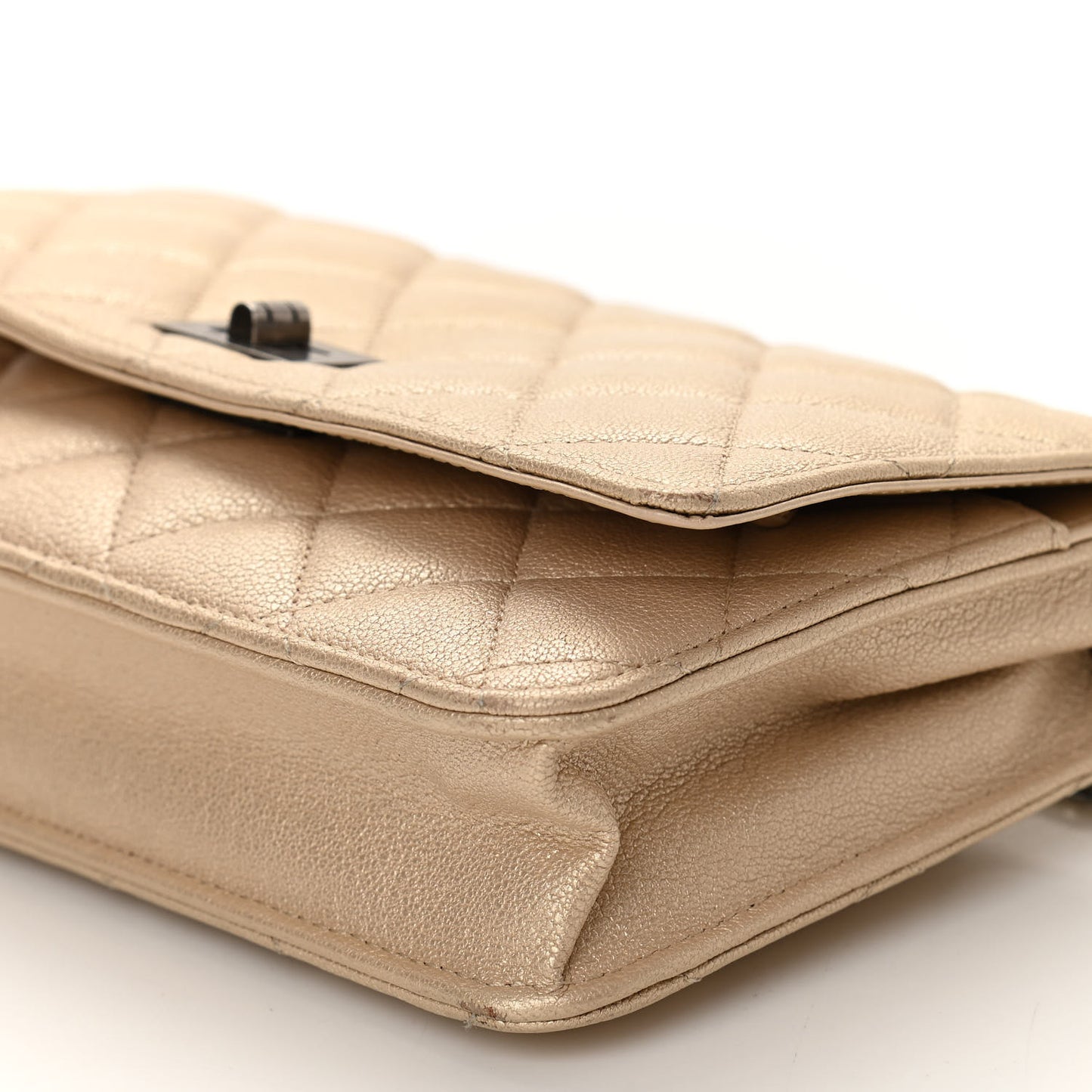 Metallic Sheepskin Quilted Reissue Wallet On Chain WOC Beige