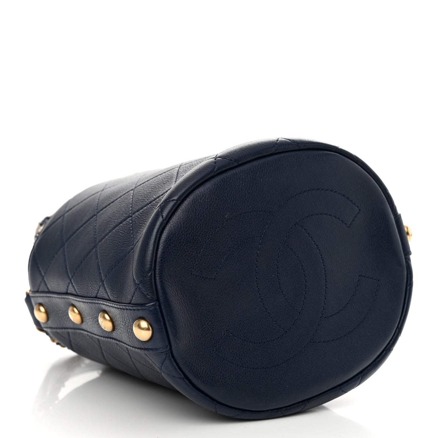 Calfskin Tweed Medium CC Chain Bucket Drawstring Bag Navy Blue Multicolor