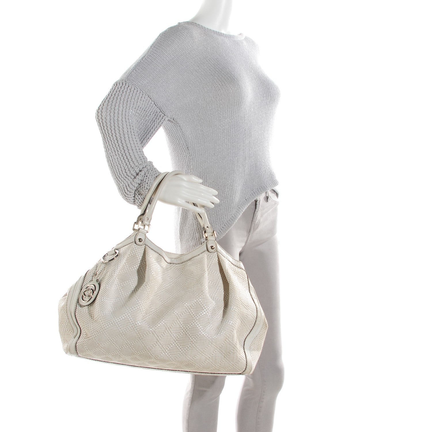 Gucci Woven Guccissima Large Sukey Tote Off White 2 of 8