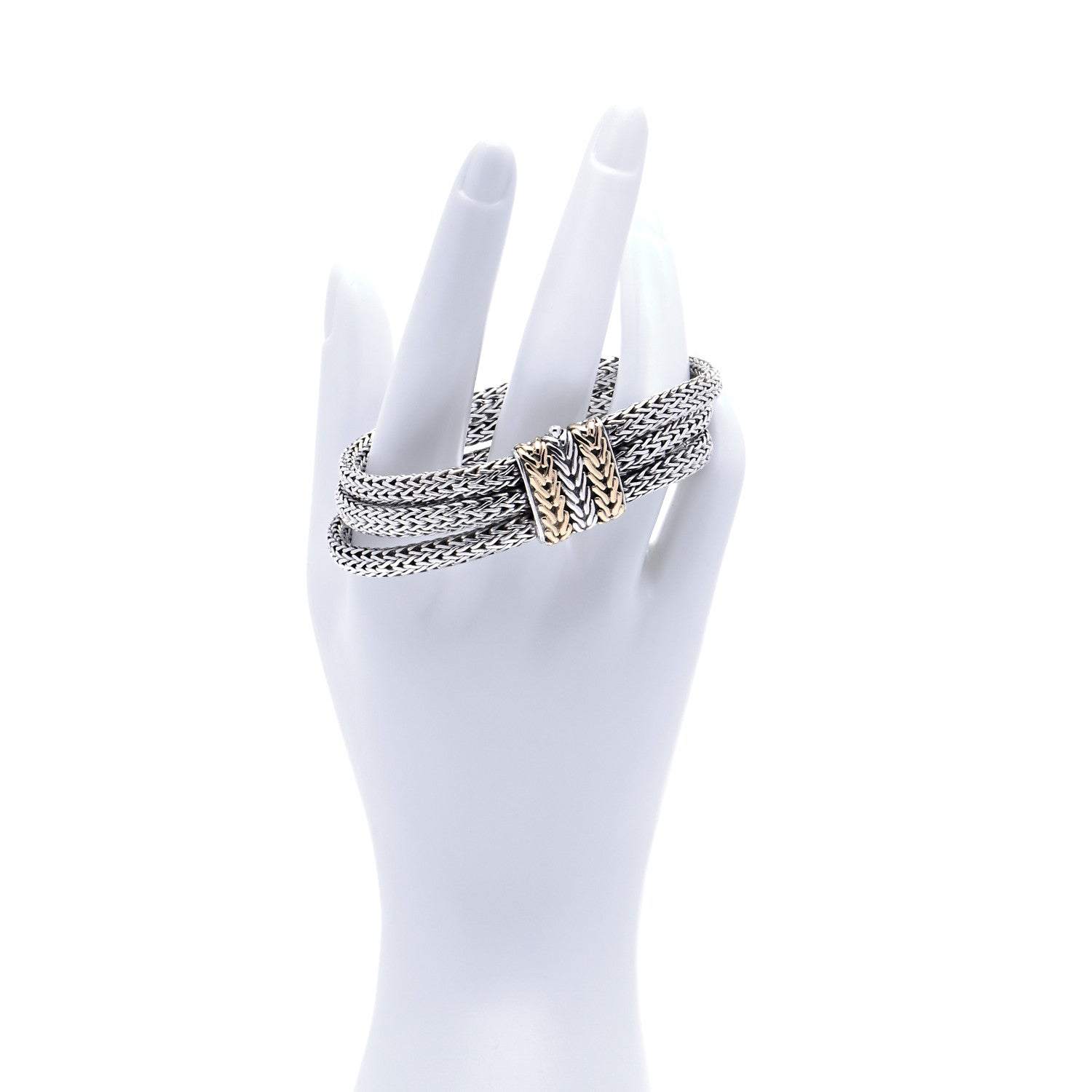 John Hardy Sterling Silver 18k Yellow Gold Classic Chain 3-Row Bracelet 2 of 6