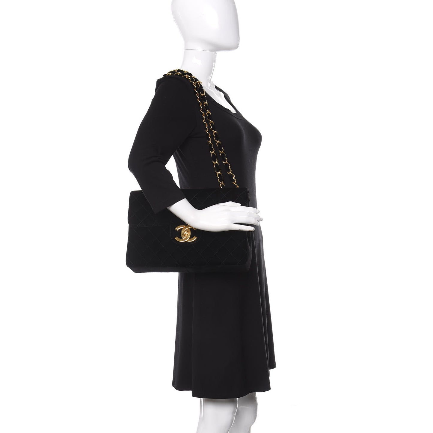 Velvet Quilted Jumbo Single Flap Black