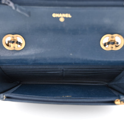 Chanel Patent Goatskin Quilted CC Eyelet Wallet On Chain WOC Blue 5 of 13