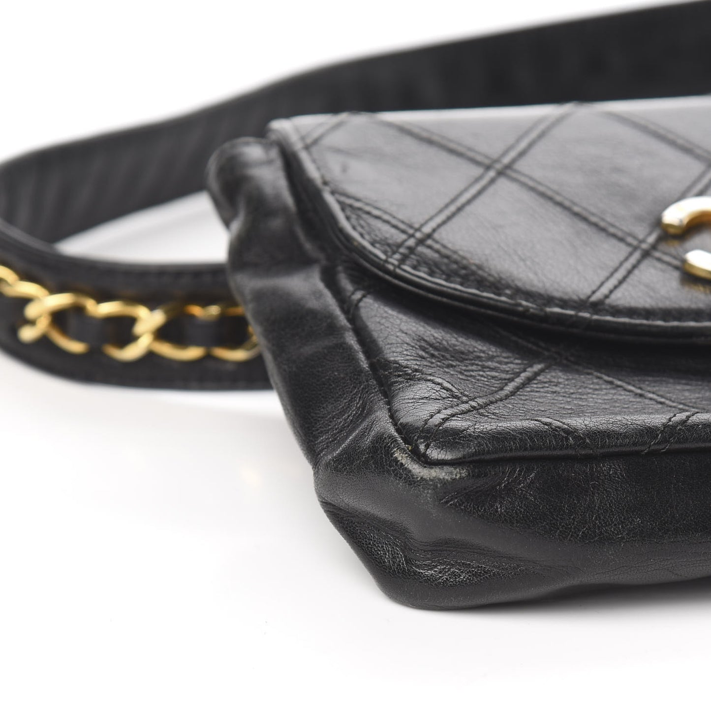 Lambskin Diamond Stitched Flap Waist Belt Bag 65 Black