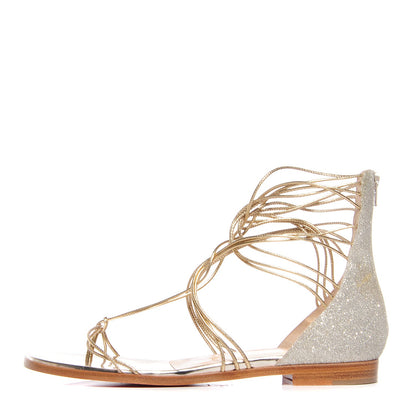 Christian Louboutin Glitter Blanca Gladiator Flat Sandals 37 Gold 1 of 6