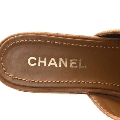 Chanel Suede Calfskin Cork CC Wedge Sandal 39.5 Brown 7 of 8