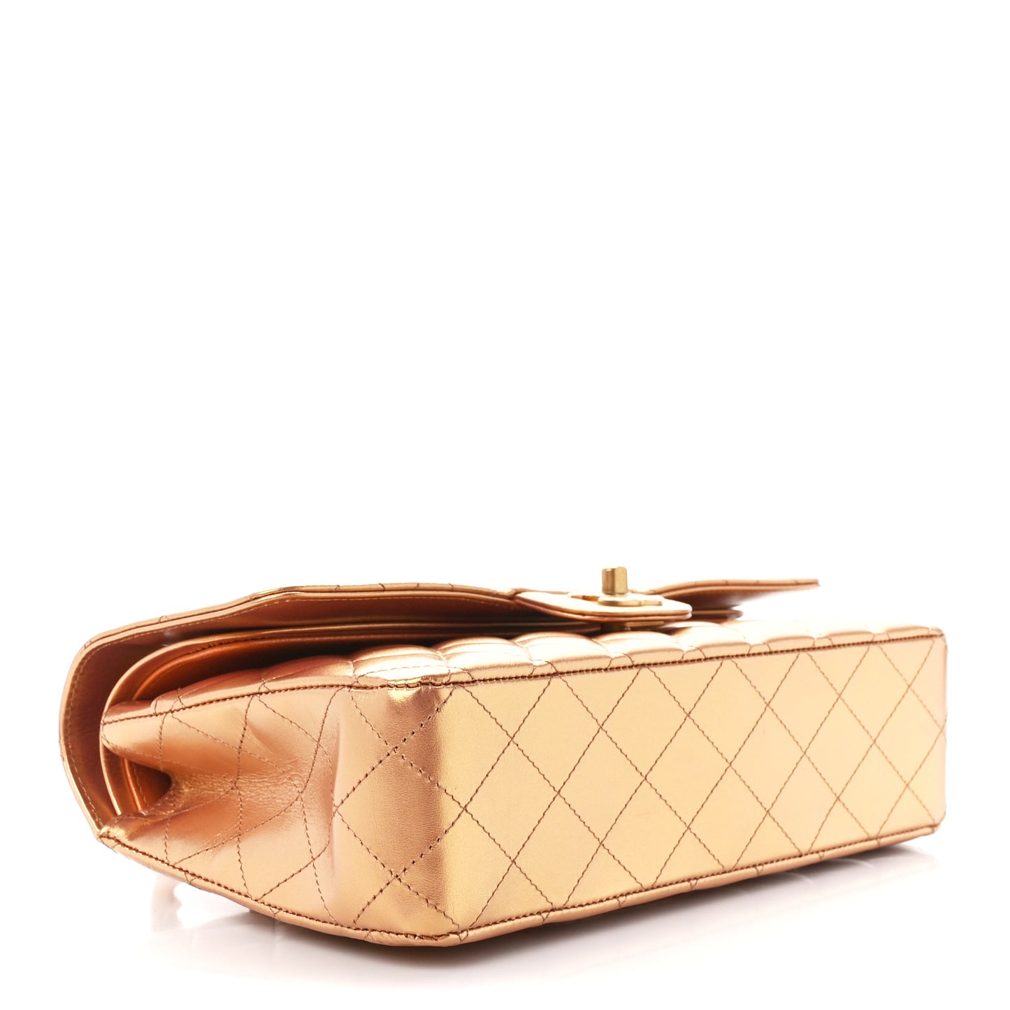 Metallic Lambskin Quilted Medium Double Flap Golden