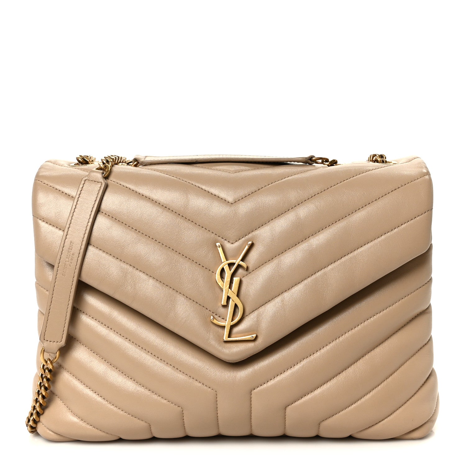 Saint Laurent Calfskin Y Quilted Monogram Medium Loulou Chain Satchel Dark Beige 1 of 14