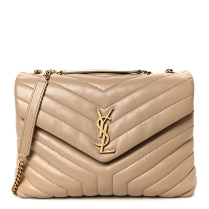 Saint Laurent Calfskin Y Quilted Monogram Medium Loulou Chain Satchel Dark Beige 1 of 14