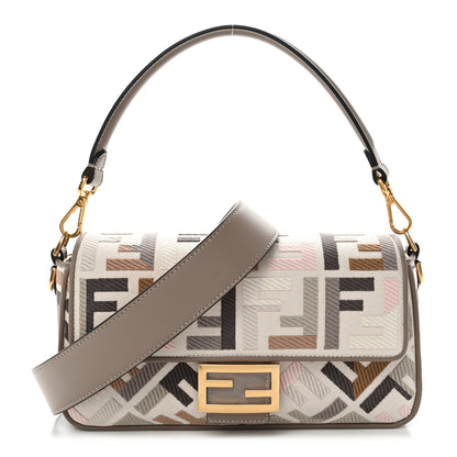 Fendi Canvas Vitello Seta FF Multicolor Embroidered Baguette Grezzo Multicolor Tortora 1 of 11