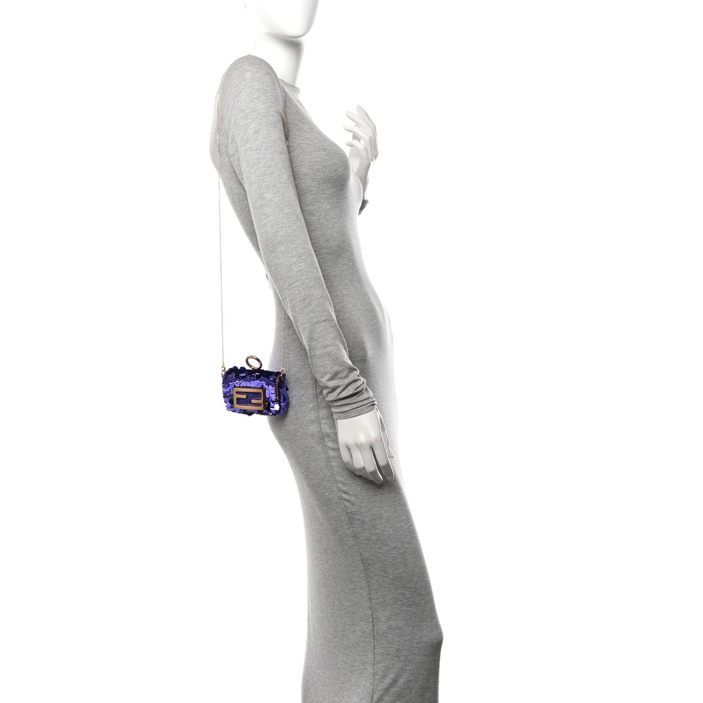 Sequin Paillettes Shiny Nappa Sex and the City Nano Maxi Buckle Baguette Charm Viola Purple