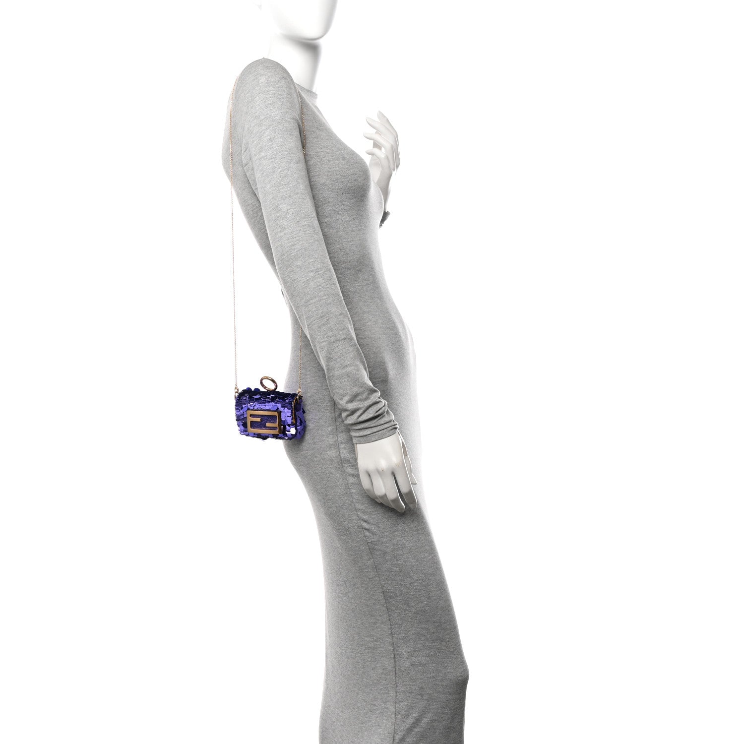 Fendi Sequin Paillettes Shiny Nappa Sex and the City Nano Maxi Buckle Baguette Charm Viola Purple 2 of 11