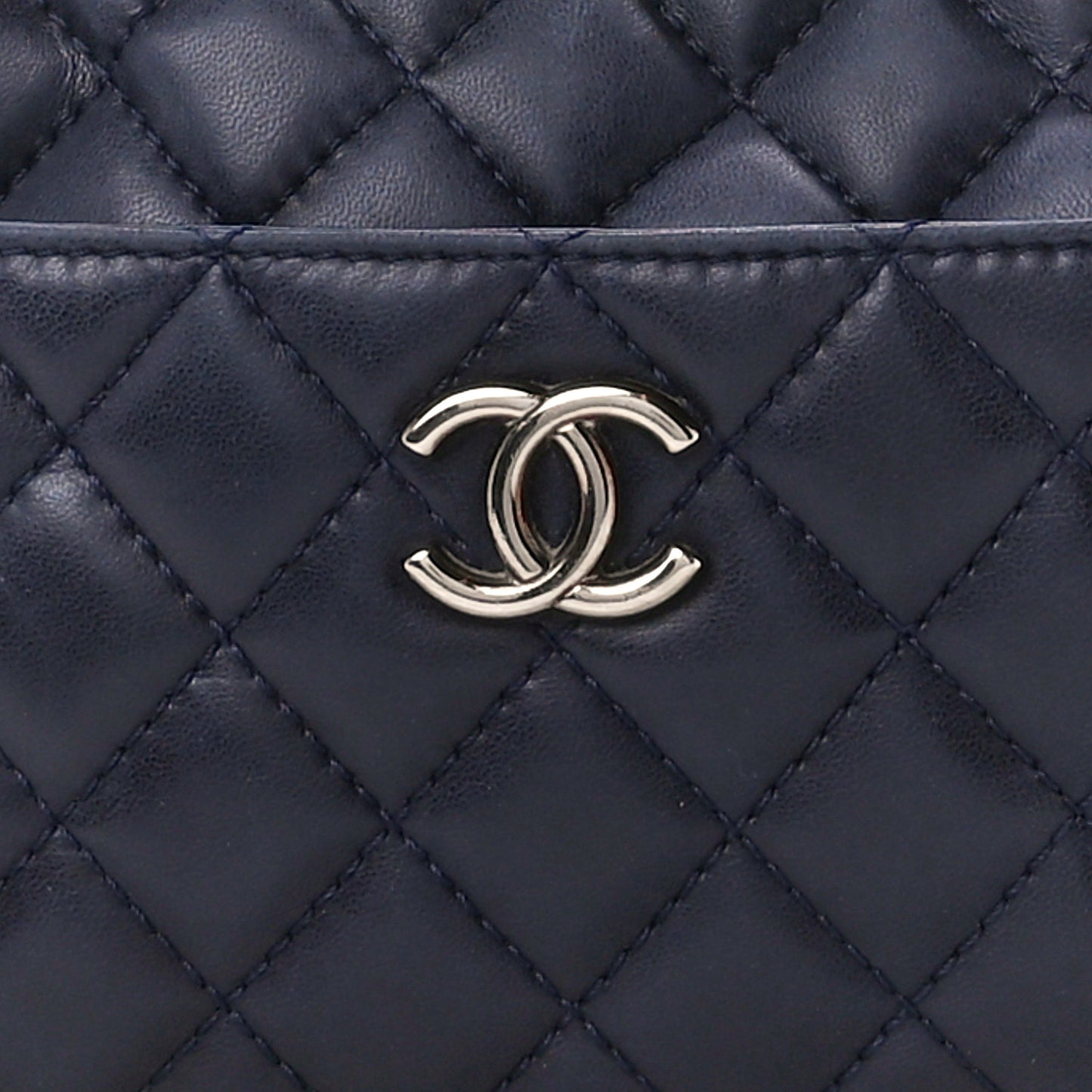 Lambskin Quilted Medium Camera Case Navy Blue