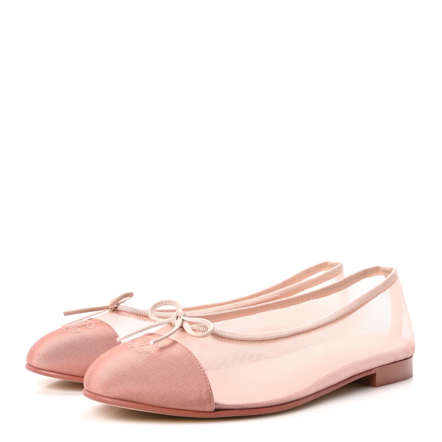Mesh Grosgrain CC Cap Toe Ballerina Flats 41 Light Pink Dark Pink