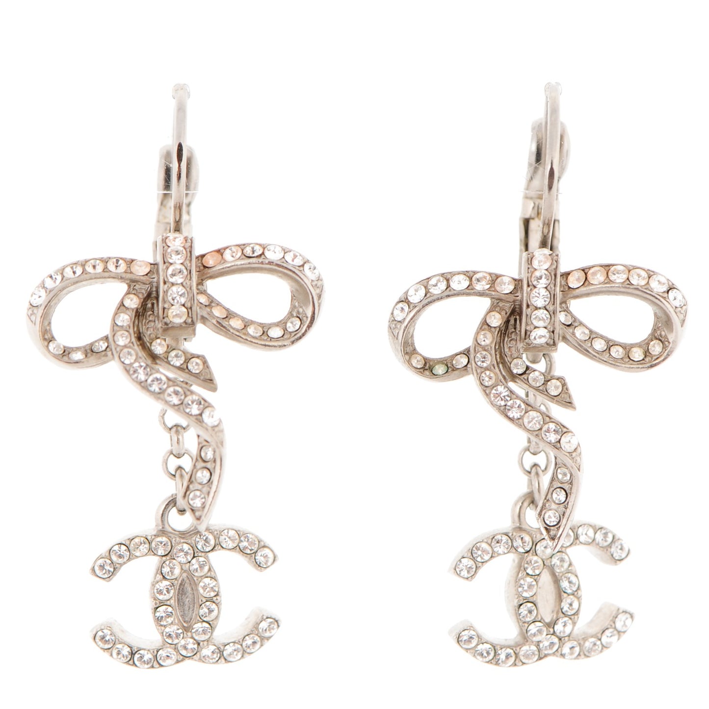 Crystal CC Bow Earrings Silver