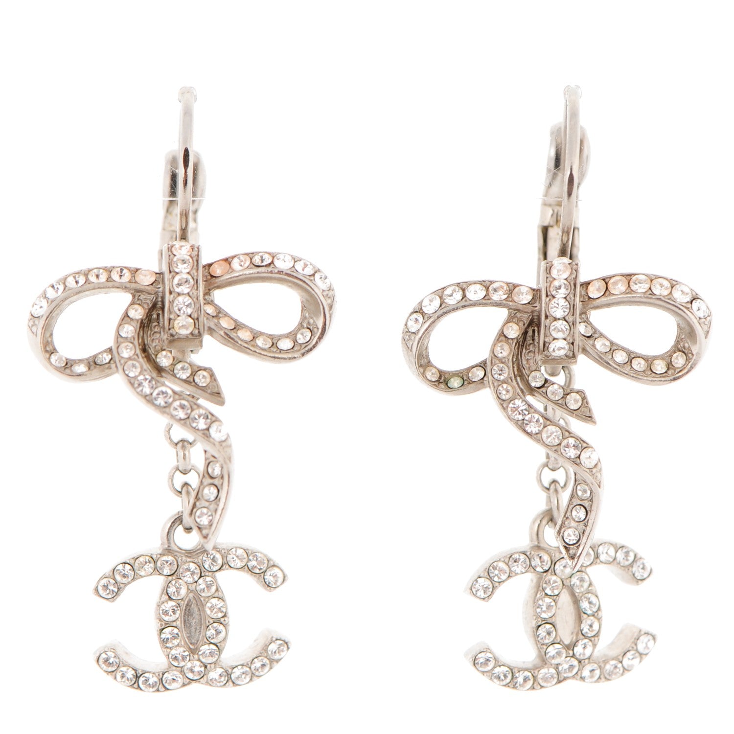 Chanel Crystal CC Bow Earrings Silver 1 of 4